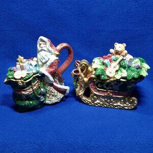 Fitz & Floyd Florentine Christmas Sugar Bowl and Creamer Set 1998 PreOwned AS IS